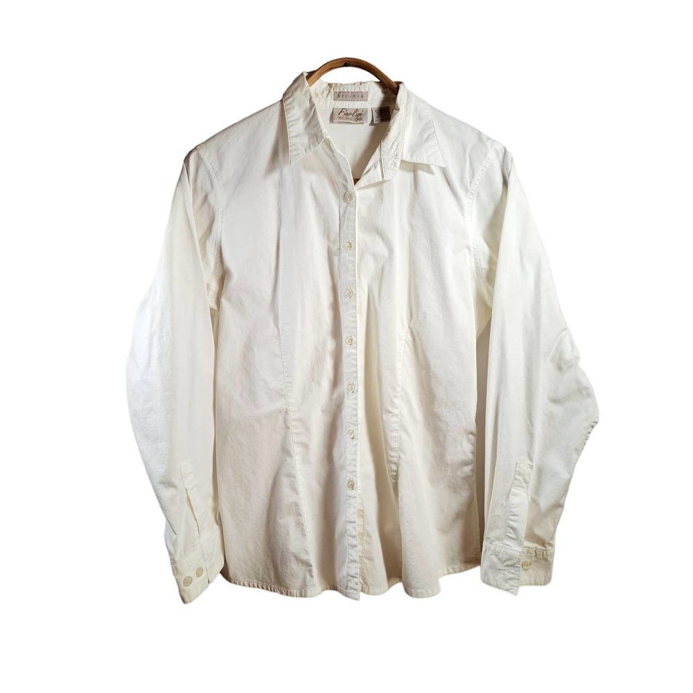 Fiorlini International Large White Stretch Long Sleeve Shirt with Buttons Top